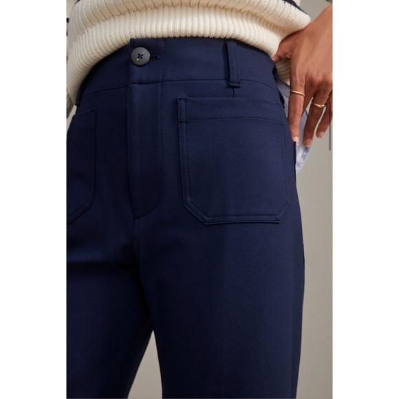 New Anthropologie Maeve Colette Ponte Crop Wide Leg Pants in Navy Blue 27 - Picture 9 of 11
